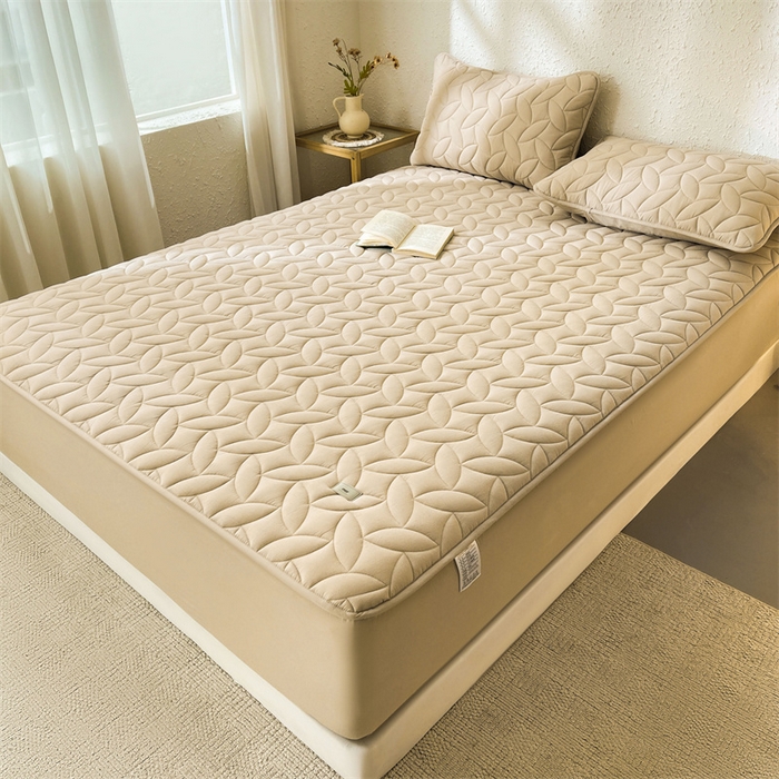 91家纺网 家纺一手货源 找家纺 3C 2025新款全棉水洗棉夹棉床笠-叶弦 叶弦-浅咖