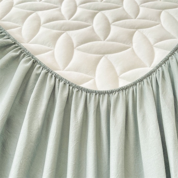 91家纺网 家纺一手货源 找家纺 3C 2025新款全棉水洗棉夹棉床笠-叶弦 叶弦-浅兰