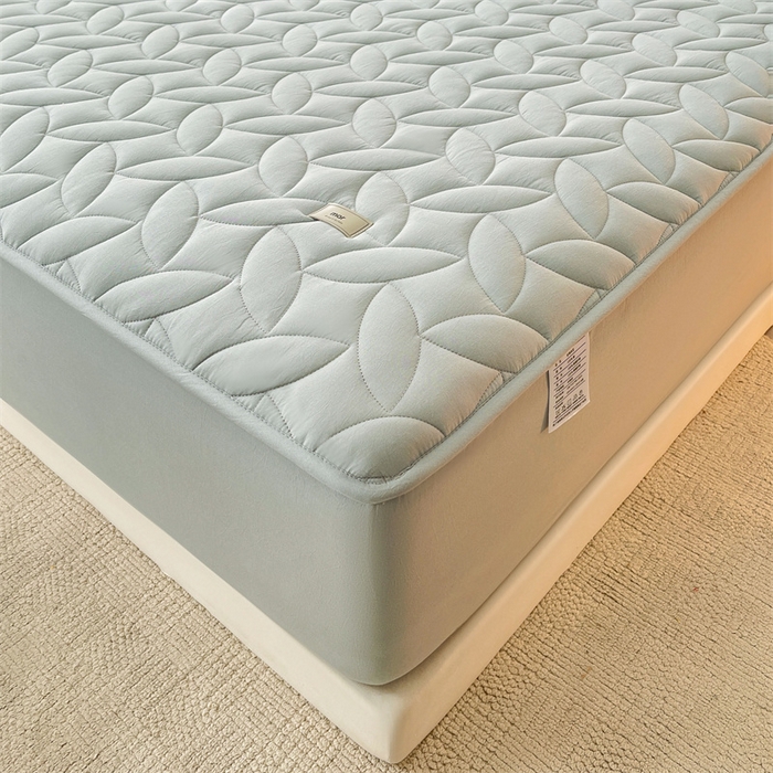 91家纺网 家纺一手货源 找家纺 3C 2025新款全棉水洗棉夹棉床笠-叶弦 叶弦-浅兰