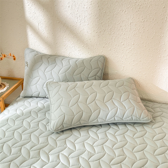 91家纺网 家纺一手货源 找家纺 3C 2025新款全棉水洗棉夹棉床笠-叶弦 叶弦-浅兰