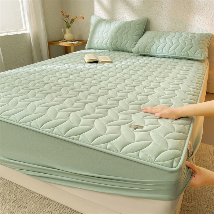 3C 2025新款全棉水洗棉夹棉床笠-叶弦 叶弦-浅绿