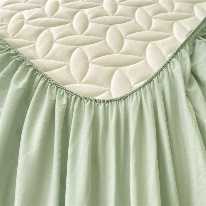 91家纺网 家纺一手货源 找家纺 3C 2025新款全棉水洗棉夹棉床笠-叶弦 叶弦-浅绿