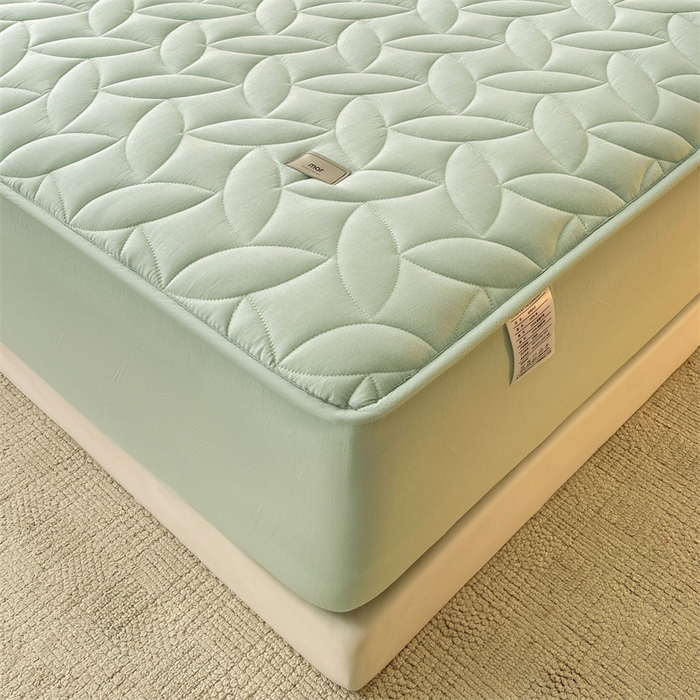 91家纺网 家纺一手货源 找家纺 3C 2025新款全棉水洗棉夹棉床笠-叶弦 叶弦-浅绿