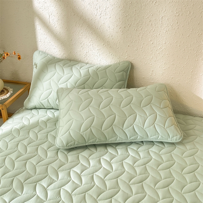 91家纺网 家纺一手货源 找家纺 3C 2025新款全棉水洗棉夹棉床笠-叶弦 叶弦-浅绿