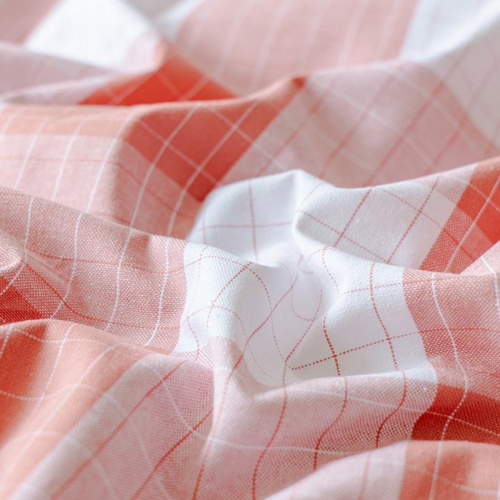 91家纺网 家纺一手货源 找家纺 居美良品 2025新款100%全棉纯棉色织老粗布凉席席子床笠单件单床笠 素雅-粉格