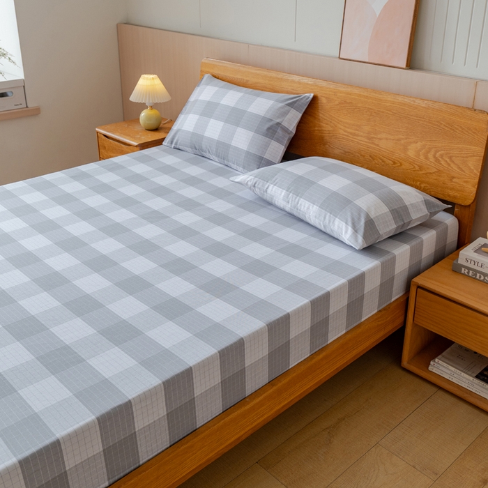 91家纺网 家纺一手货源 找家纺 居美良品 2025新款100%全棉纯棉色织老粗布凉席席子床笠单件单床笠 素雅-灰格