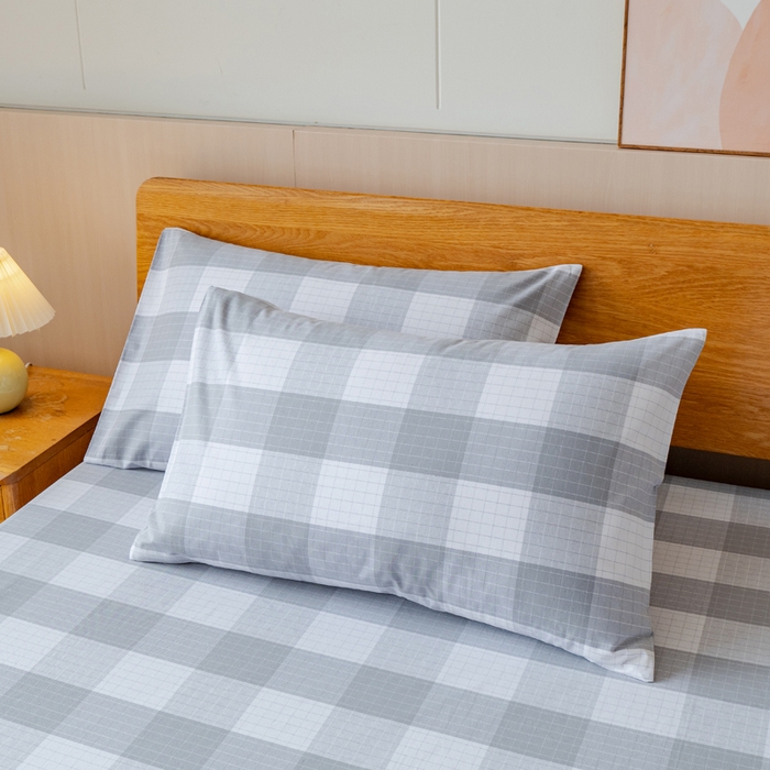 91家纺网 家纺一手货源 找家纺 居美良品 2025新款100%全棉纯棉色织老粗布凉席席子床笠单件单床笠 素雅-灰格