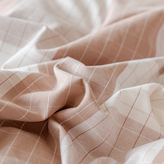 91家纺网 家纺一手货源 找家纺 居美良品 2025新款100%全棉纯棉色织老粗布凉席席子床笠单件单床笠 素雅-咖格