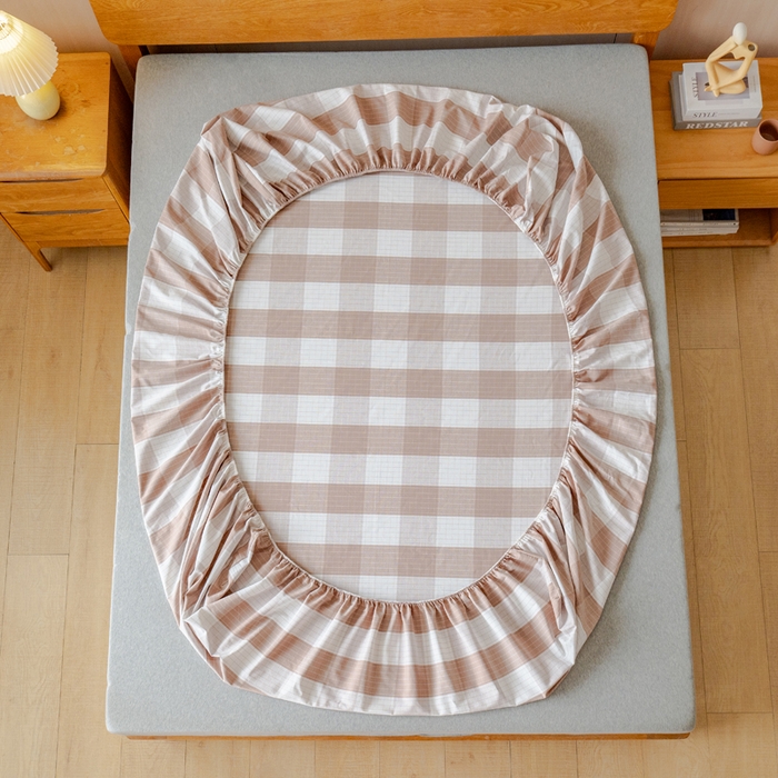 91家纺网 家纺一手货源 找家纺 居美良品 2025新款100%全棉纯棉色织老粗布凉席席子床笠单件单床笠 素雅-咖格