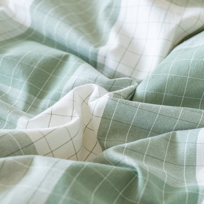 91家纺网 家纺一手货源 找家纺 居美良品 2025新款100%全棉纯棉色织老粗布凉席席子床笠单件单床笠 素雅-绿格