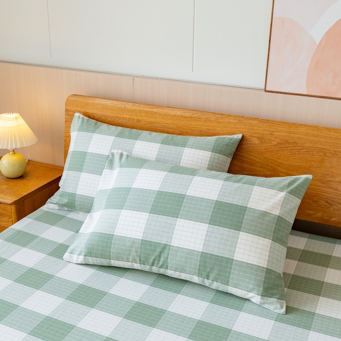 91家纺网 家纺一手货源 找家纺 居美良品 2025新款100%全棉纯棉色织老粗布凉席席子床笠单件单床笠 素雅-绿格