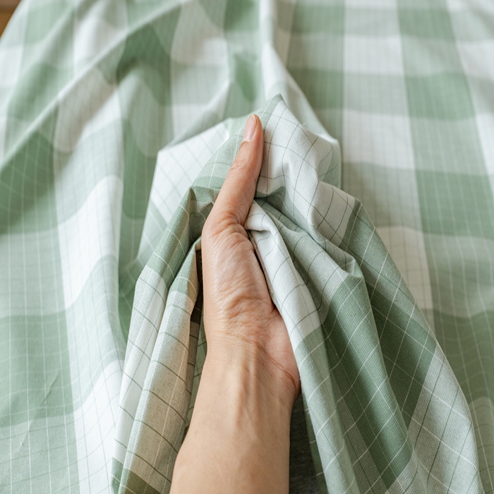 91家纺网 家纺一手货源 找家纺 居美良品 2025新款100%全棉纯棉色织老粗布凉席席子床笠单件单床笠 素雅-绿格