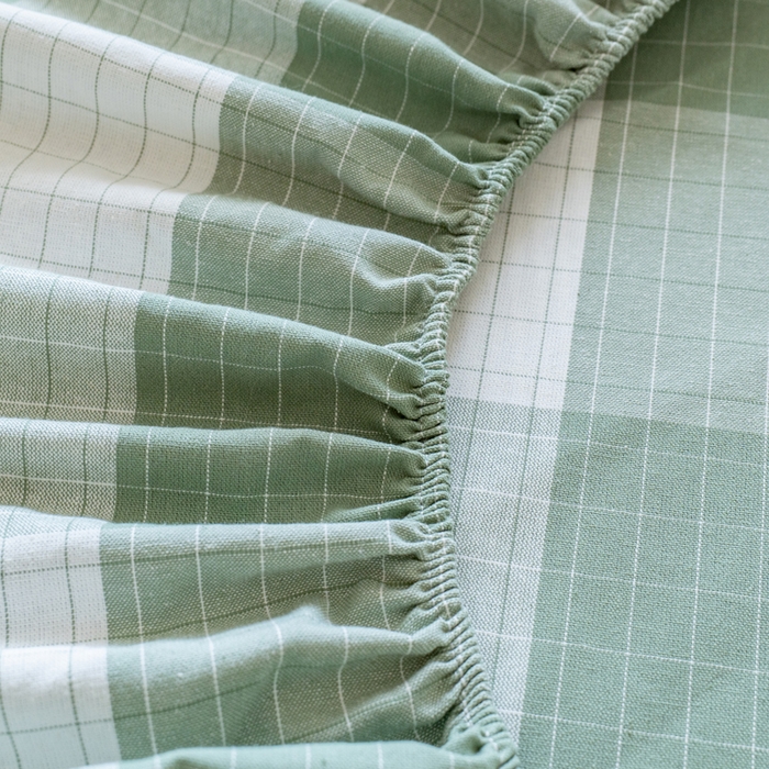 91家纺网 家纺一手货源 找家纺 居美良品 2025新款100%全棉纯棉色织老粗布凉席席子床笠单件单床笠 素雅-绿格