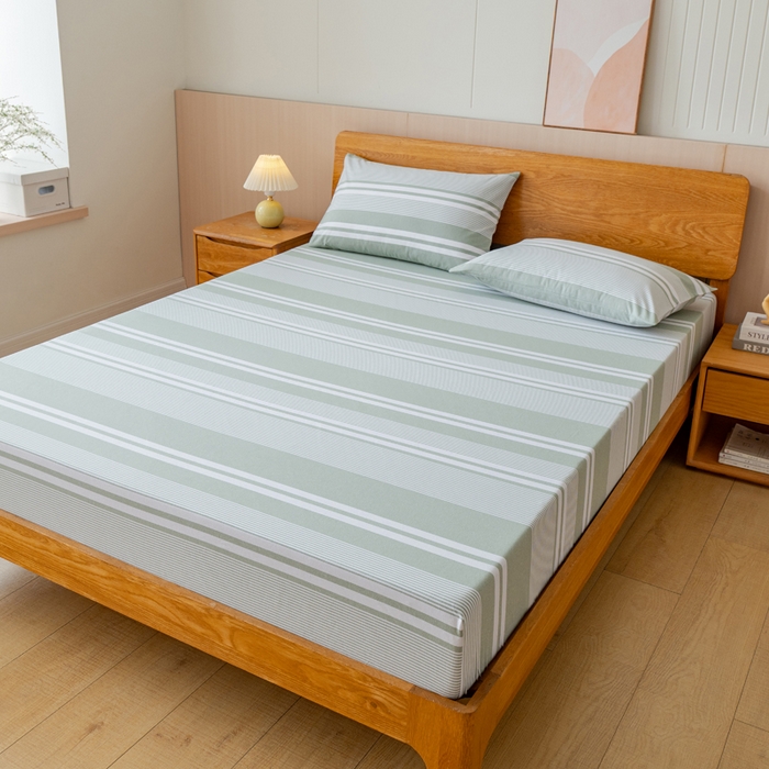 91家纺网 家纺一手货源 找家纺 居美良品 2025新款100%全棉纯棉色织老粗布凉席席子床笠单件单床笠 云锦-淡绿