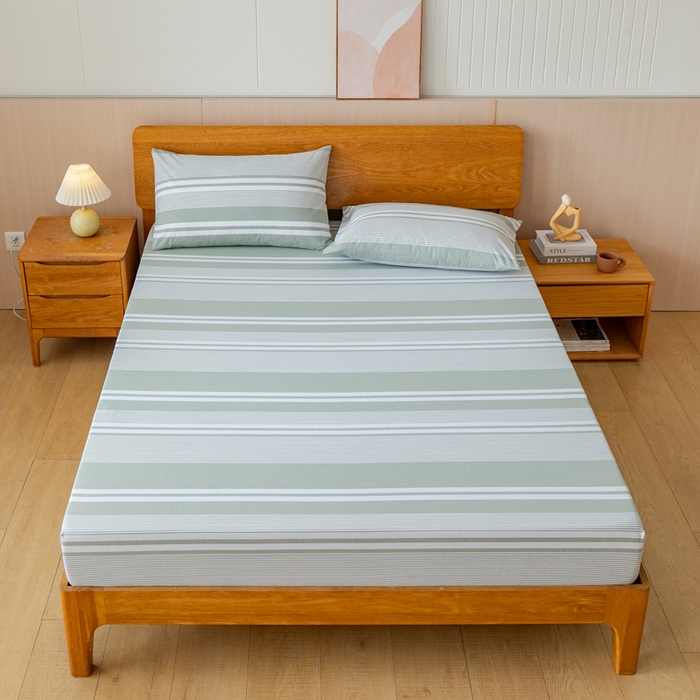 91家纺网 家纺一手货源 找家纺 居美良品 2025新款100%全棉纯棉色织老粗布凉席席子床笠单件单床笠 云锦-淡绿