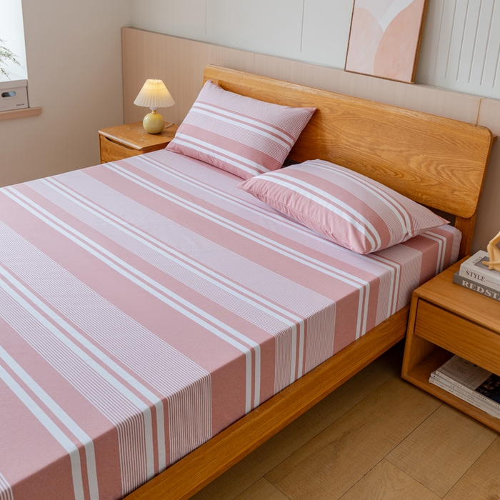 91家纺网 家纺一手货源 找家纺 居美良品 2025新款100%全棉纯棉色织老粗布凉席席子床笠单件单床笠 云锦-抹红