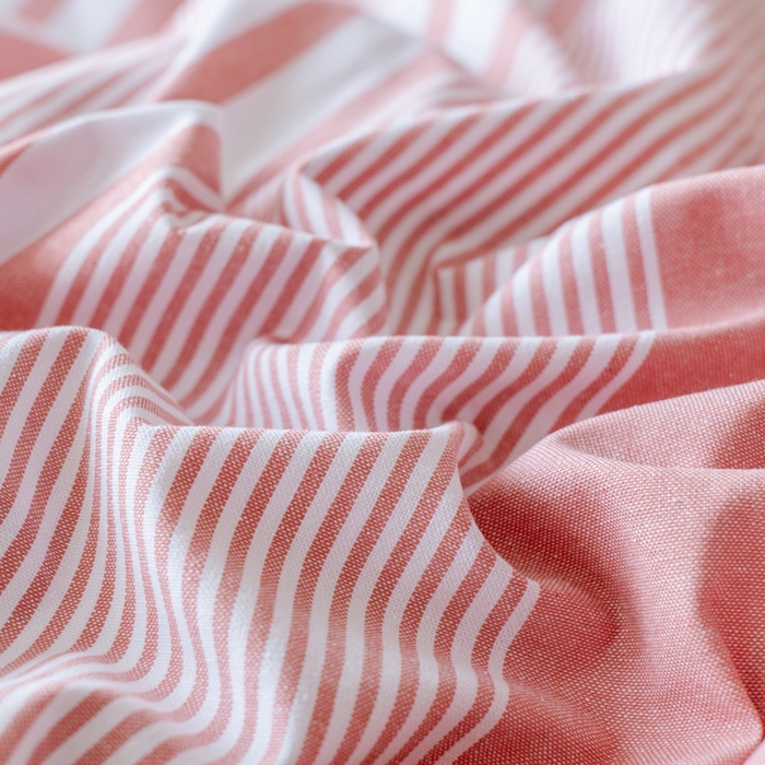 91家纺网 家纺一手货源 找家纺 居美良品 2025新款100%全棉纯棉色织老粗布凉席席子床笠单件单床笠 云锦-抹红