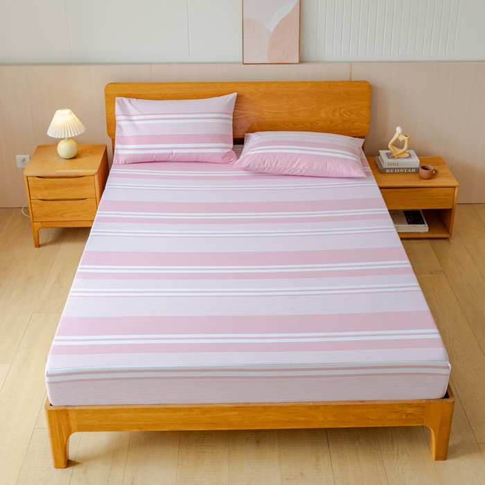 91家纺网 家纺一手货源 找家纺 居美良品 2025新款100%全棉纯棉色织老粗布凉席席子床笠单件单床笠 云锦-浅粉