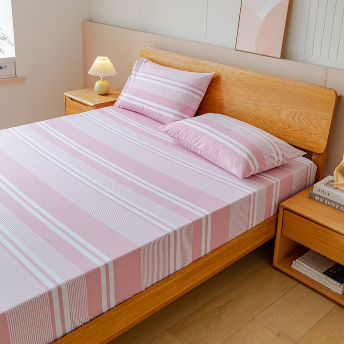 91家纺网 家纺一手货源 找家纺 居美良品 2025新款100%全棉纯棉色织老粗布凉席席子床笠单件单床笠 云锦-浅粉