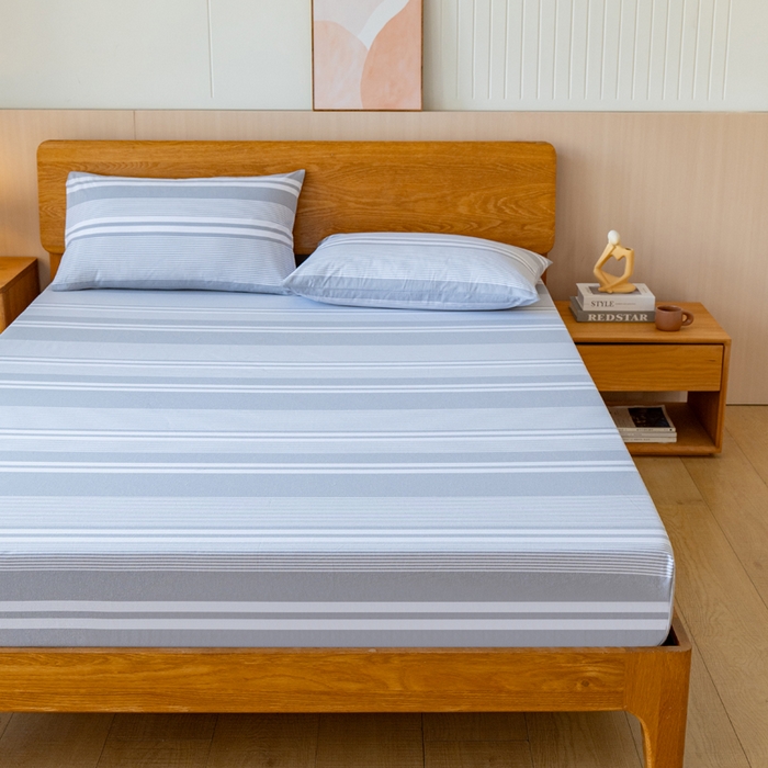 91家纺网 家纺一手货源 找家纺 居美良品 2025新款100%全棉纯棉色织老粗布凉席席子床笠单件单床笠 云锦-浅灰