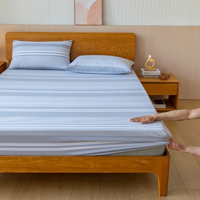 91家纺网 家纺一手货源 找家纺 居美良品 2025新款100%全棉纯棉色织老粗布凉席席子床笠单件单床笠 云锦-浅灰