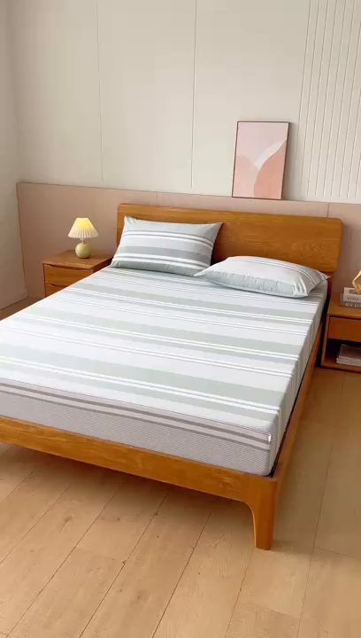 91家纺网 家纺一手货源 找家纺 居美良品 2025新款100%全棉纯棉色织老粗布凉席席子床笠单件单床笠 云锦-淡绿