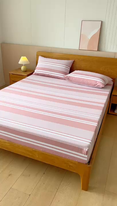 91家纺网 家纺一手货源 找家纺 居美良品 2025新款100%全棉纯棉色织老粗布凉席席子床笠单件单床笠 云锦-浅粉