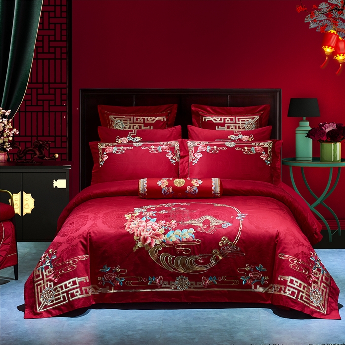 91家纺网 家纺一手货源 找家纺 （总）洽想家 2025新款120支双面新疆长绒棉刺绣工艺款婚庆四件套多件套