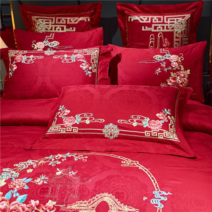 91家纺网 家纺一手货源 找家纺 （总）洽想家 2025新款120支双面新疆长绒棉刺绣工艺款婚庆四件套多件套