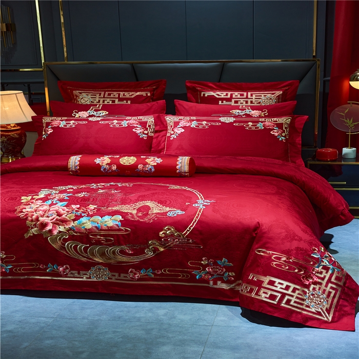 91家纺网 家纺一手货源 找家纺 （总）洽想家 2025新款120支双面新疆长绒棉刺绣工艺款婚庆四件套多件套