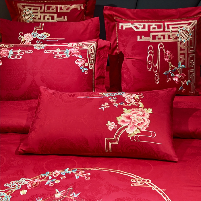 91家纺网 家纺一手货源 找家纺 洽想家 2025新款120支双面新疆长绒棉刺绣工艺款婚庆四件套多件套 花好月圆