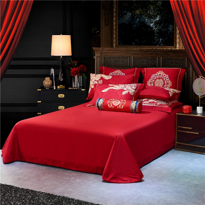 91家纺网 家纺一手货源 找家纺 洽想家 2025新款120支双面新疆长绒棉刺绣工艺款婚庆四件套多件套 花好月圆