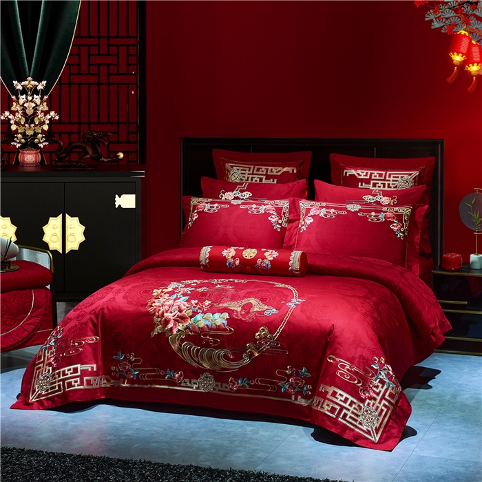 91家纺网 家纺一手货源 找家纺 洽想家 2025新款120支双面新疆长绒棉刺绣工艺款婚庆四件套多件套 花好月圆