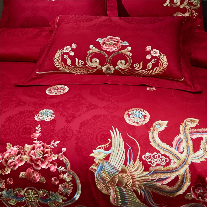 91家纺网 家纺一手货源 找家纺 洽想家 2025新款120支双面新疆长绒棉刺绣工艺款婚庆四件套多件套 龙凤美满