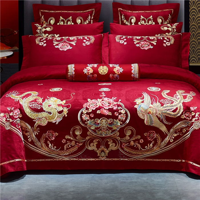 91家纺网 家纺一手货源 找家纺 洽想家 2025新款120支双面新疆长绒棉刺绣工艺款婚庆四件套多件套 龙凤美满