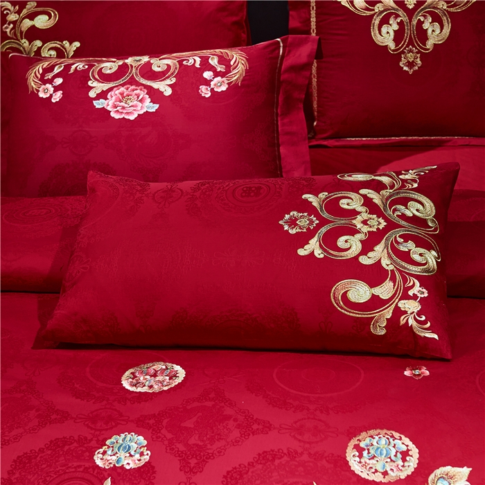 91家纺网 家纺一手货源 找家纺 洽想家 2025新款120支双面新疆长绒棉刺绣工艺款婚庆四件套多件套 龙凤美满