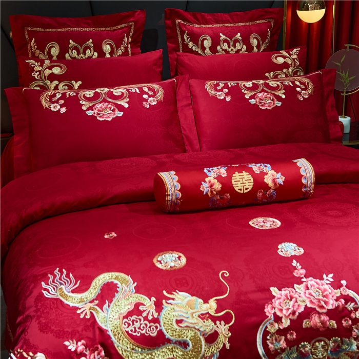 91家纺网 家纺一手货源 找家纺 洽想家 2025新款120支双面新疆长绒棉刺绣工艺款婚庆四件套多件套 龙凤美满