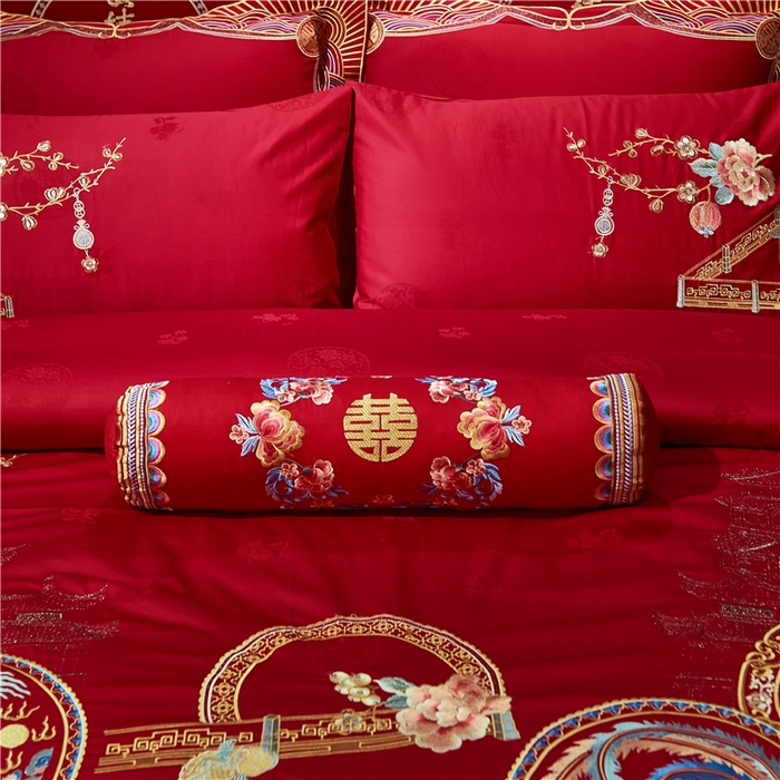 91家纺网 家纺一手货源 找家纺 洽想家 2025新款120支双面新疆长绒棉刺绣工艺款婚庆四件套多件套 龙凤美满