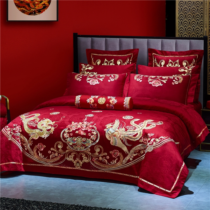 91家纺网 家纺一手货源 找家纺 洽想家 2025新款120支双面新疆长绒棉刺绣工艺款婚庆四件套多件套 龙凤美满