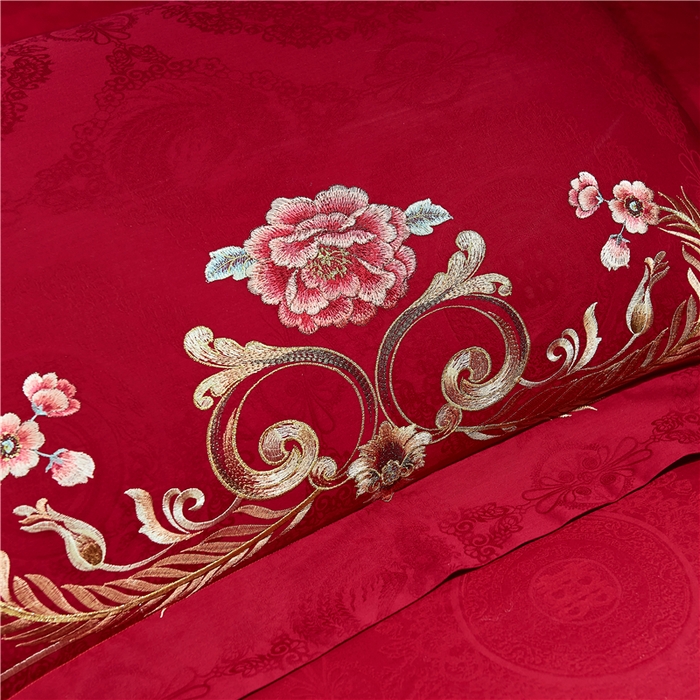 91家纺网 家纺一手货源 找家纺 洽想家 2025新款120支双面新疆长绒棉刺绣工艺款婚庆四件套多件套 龙凤美满