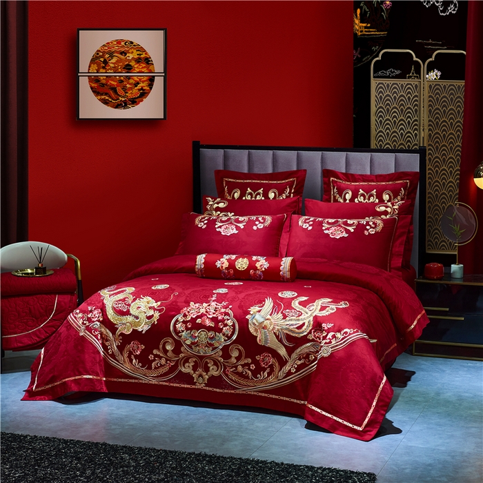 91家纺网 家纺一手货源 找家纺 洽想家 2025新款120支双面新疆长绒棉刺绣工艺款婚庆四件套多件套 龙凤美满