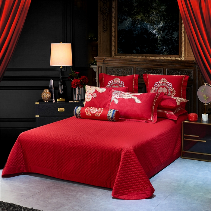 91家纺网 家纺一手货源 找家纺 洽想家 2025新款120支双面新疆长绒棉刺绣工艺款婚庆四件套多件套 年年有鱼