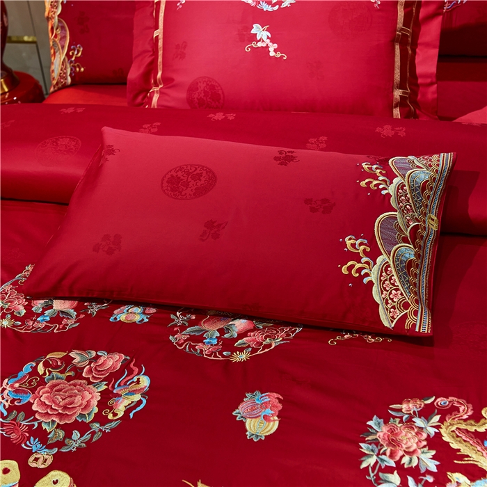 91家纺网 家纺一手货源 找家纺 洽想家 2025新款120支双面新疆长绒棉刺绣工艺款婚庆四件套多件套 年年有鱼