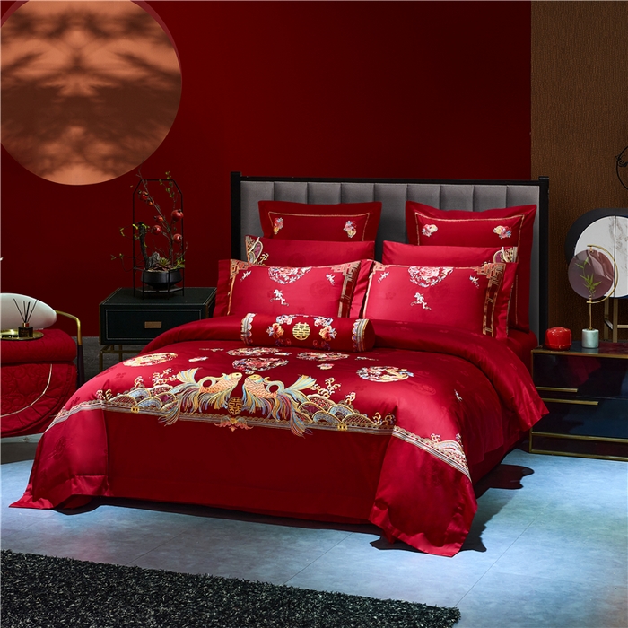 91家纺网 家纺一手货源 找家纺 洽想家 2025新款120支双面新疆长绒棉刺绣工艺款婚庆四件套多件套 年年有鱼