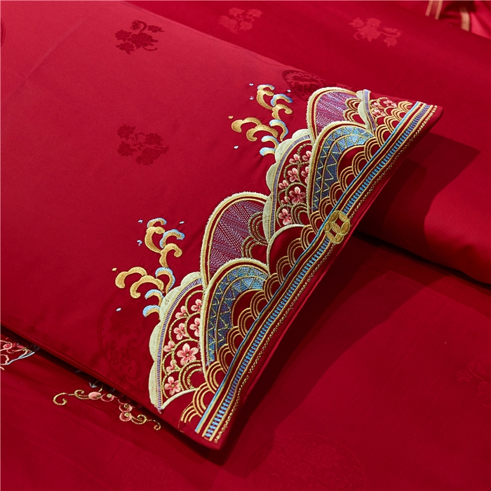 91家纺网 家纺一手货源 找家纺 洽想家 2025新款120支双面新疆长绒棉刺绣工艺款婚庆四件套多件套 年年有鱼