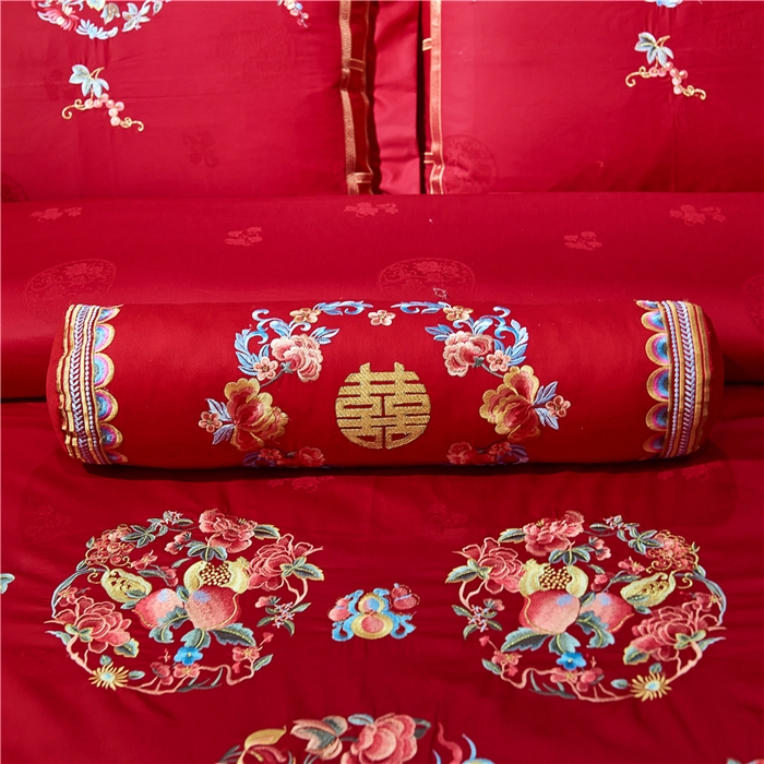 91家纺网 家纺一手货源 找家纺 洽想家 2025新款120支双面新疆长绒棉刺绣工艺款婚庆四件套多件套 年年有鱼