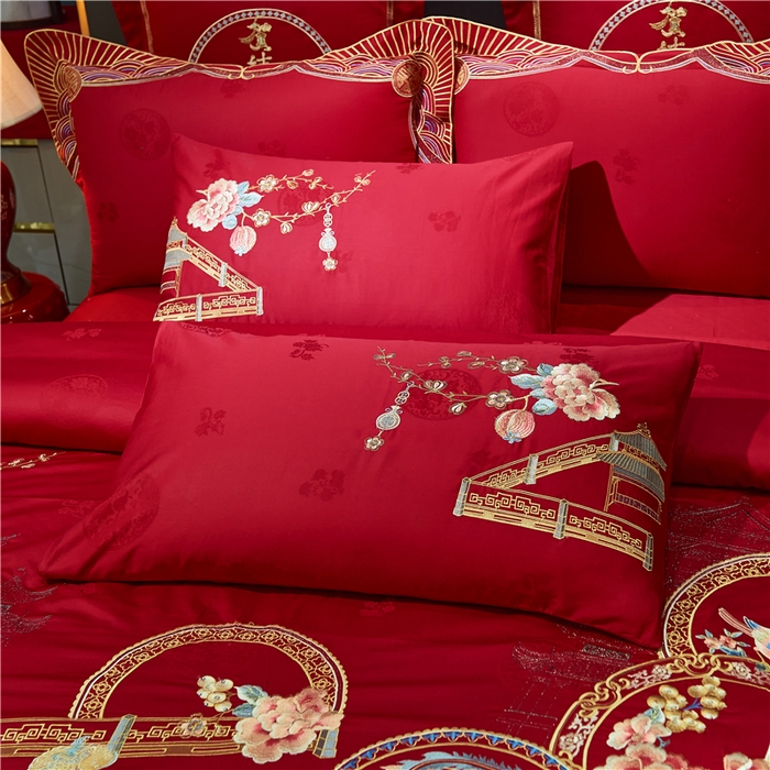 91家纺网 家纺一手货源 找家纺 洽想家 2025新款120支双面新疆长绒棉刺绣工艺款婚庆四件套多件套 团圆龙凤