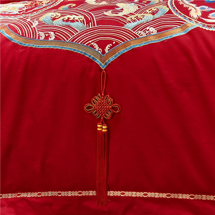 91家纺网 家纺一手货源 找家纺 洽想家 2025新款120支双面新疆长绒棉刺绣工艺款婚庆四件套多件套 团圆龙凤