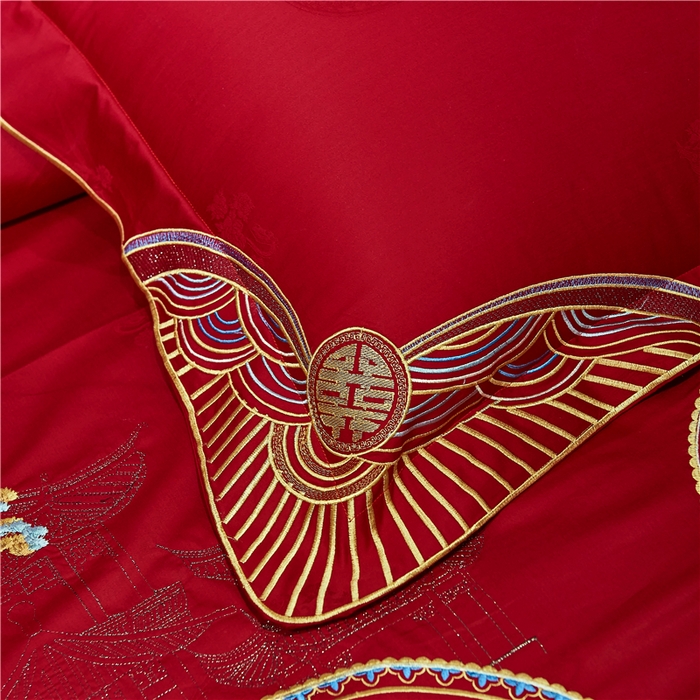 91家纺网 家纺一手货源 找家纺 洽想家 2025新款120支双面新疆长绒棉刺绣工艺款婚庆四件套多件套 团圆龙凤