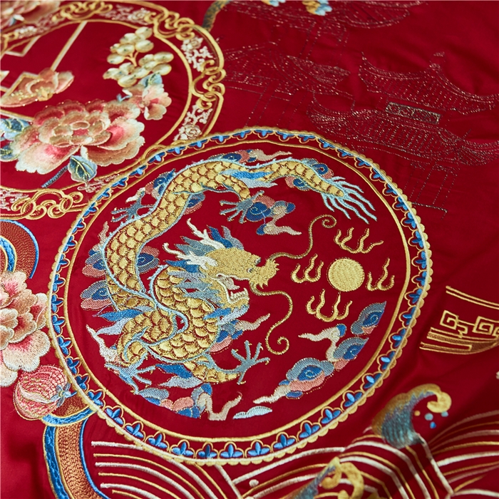 91家纺网 家纺一手货源 找家纺 洽想家 2025新款120支双面新疆长绒棉刺绣工艺款婚庆四件套多件套 团圆龙凤